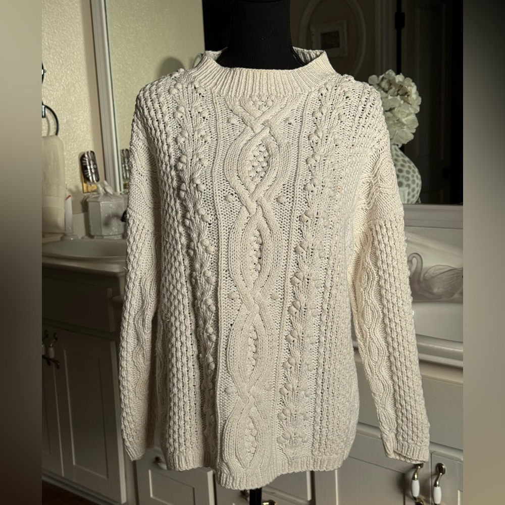 Express Hand Knitted International Ivory Cable Knit Sweater - Picture 2 of 11